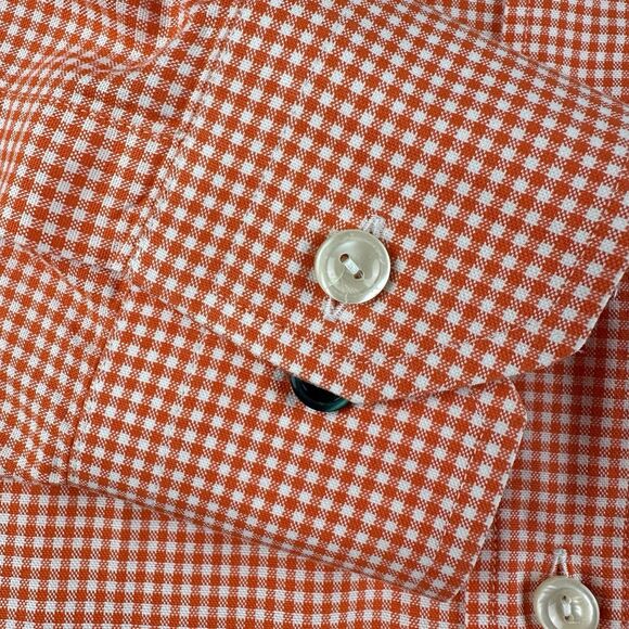 Eton Shirt Mens M Orange Gingham Checkered Contemporary Cotton BD Preppy Pocket* - Picture 6 of 16